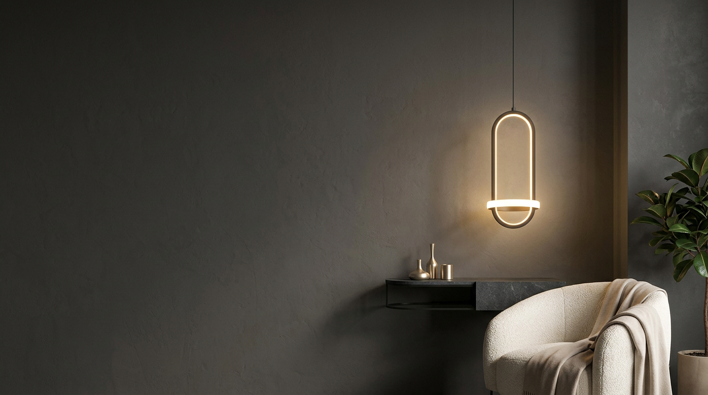 Luminária Pendente LED Contemporânea em uma sala com poltrona e console